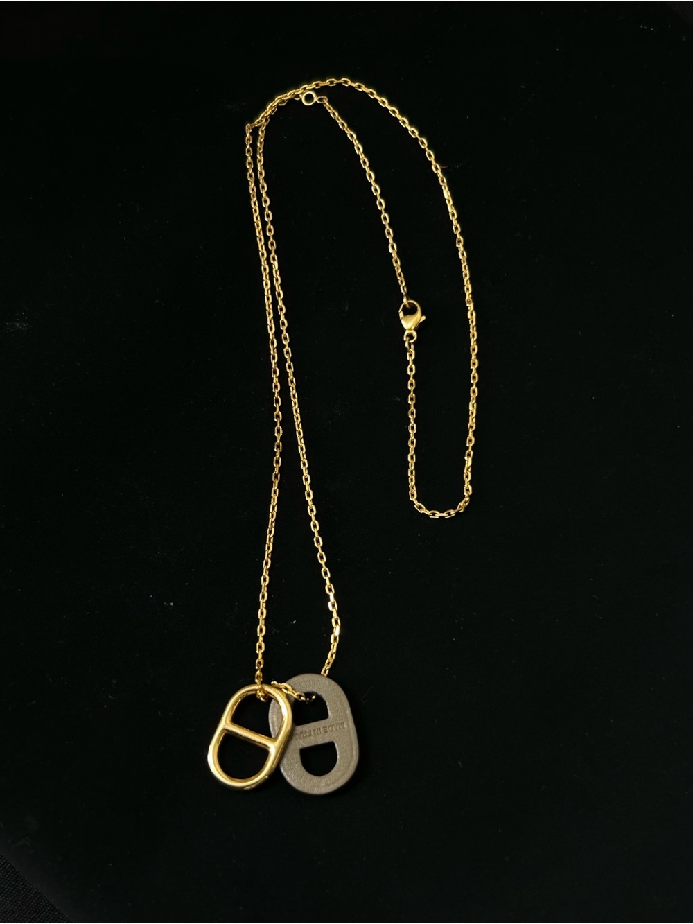 Hermes Gold and Gunmetal Double Pendant Necklace